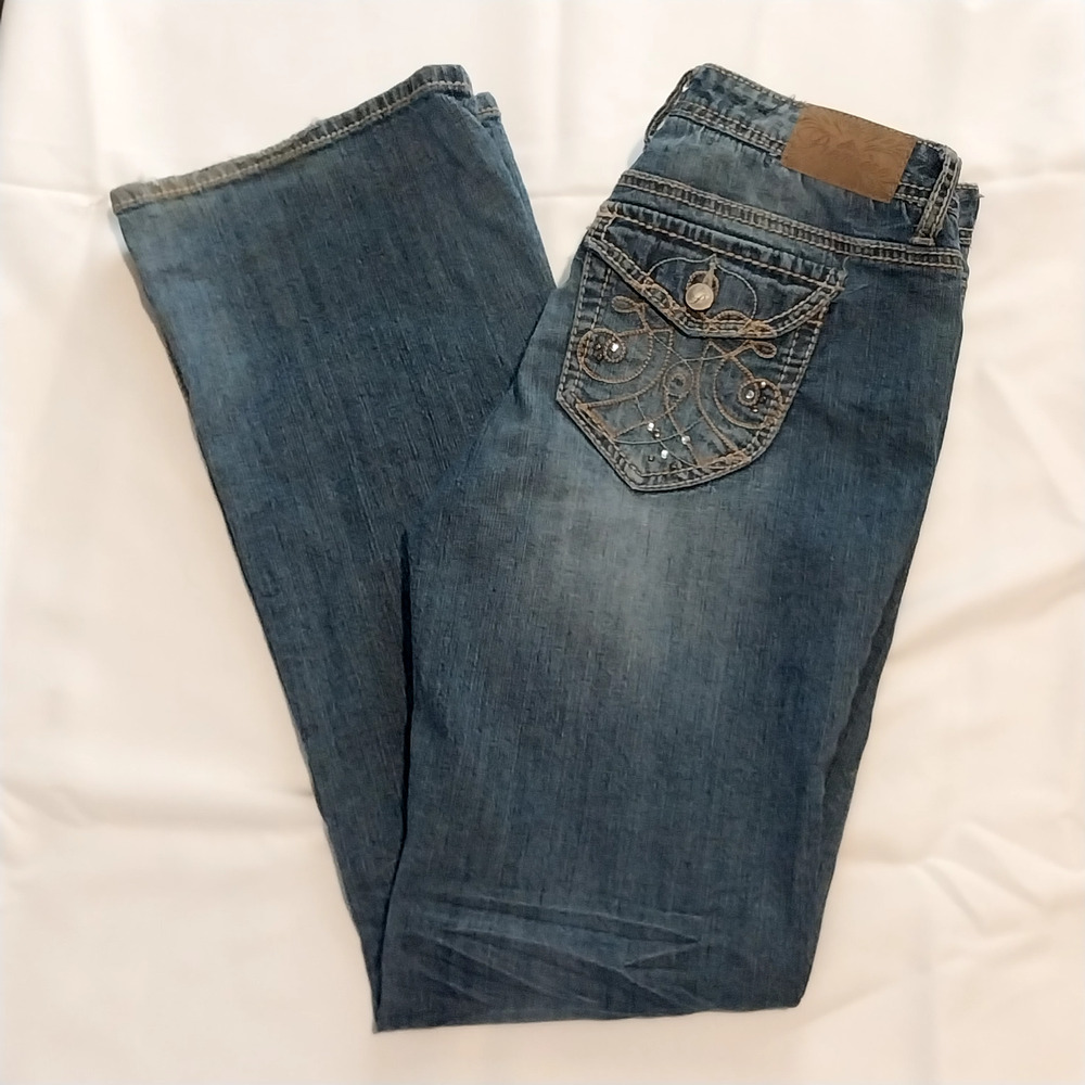 Rue 21‎ Premiere Jeans Women 32"x33"Bootcut Acid Washed, Dark Denim Pants /#7174